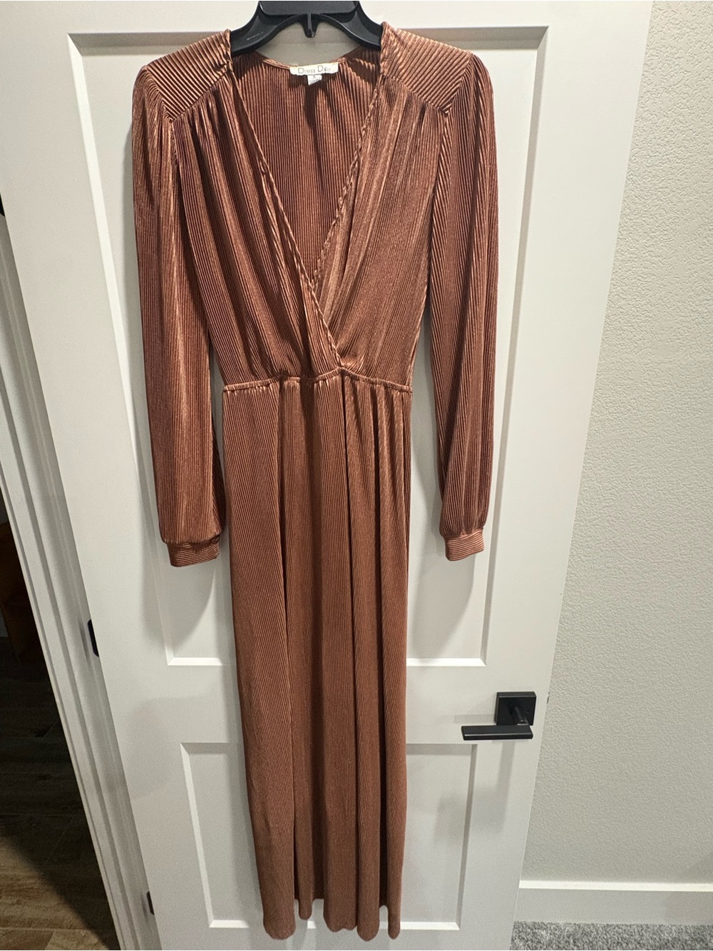 Copper Wrap-Front Pleated Maxi Dress